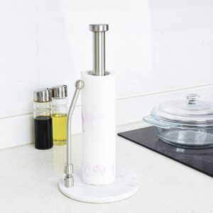 Skyway Goods - Stainless Steel Paper Towel Holder, Paper Towel Stand with Weighted Anti-Slip Base, Sleek Kitchen Countertop Paper Towel Holder, Space-Saving Paper Towel Holder, Light Marble Base