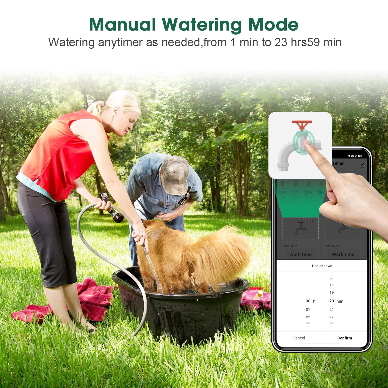 WiFi Sprinkler Timer, Digital Water Timer for Garden Hose Faucet, Programmable Automatic Watering Irrigation Timer with 2 Outlet, Smart Watering System for Lawns and Yard Compatible with Alexa