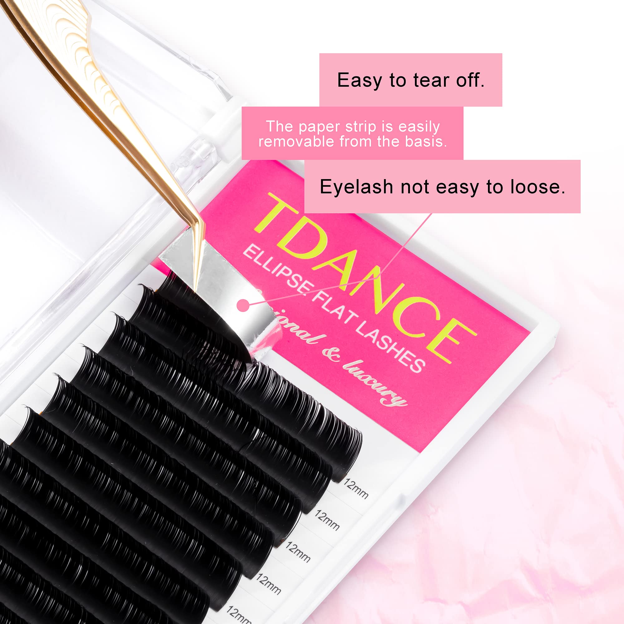 TDANCE Premium D Curl 0.03 Eyelash Extensions Mixed 8-15mm + Ellipse Flat Lashes 0.15 CC Curl 8-15mm