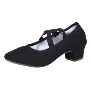 clog pumps for women 2023 new soft sole solid color cloth crossbinding dance shoes latin dance shoes (black, 6.5)