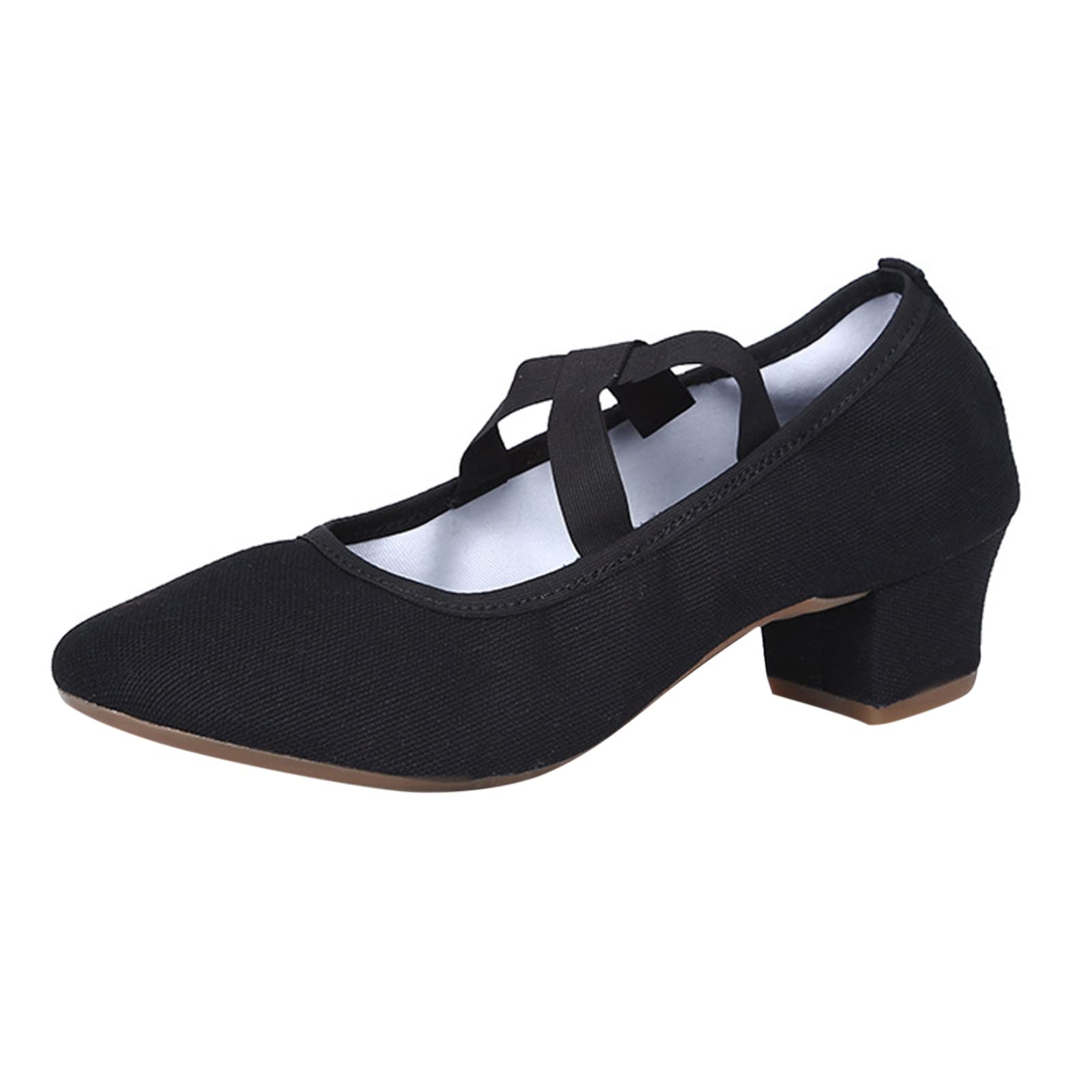 Clog Pumps for Women 2023 New Soft Sole Solid Color Cloth Crossbinding Dance Shoes Latin Dance Shoes (Black, 6.5)