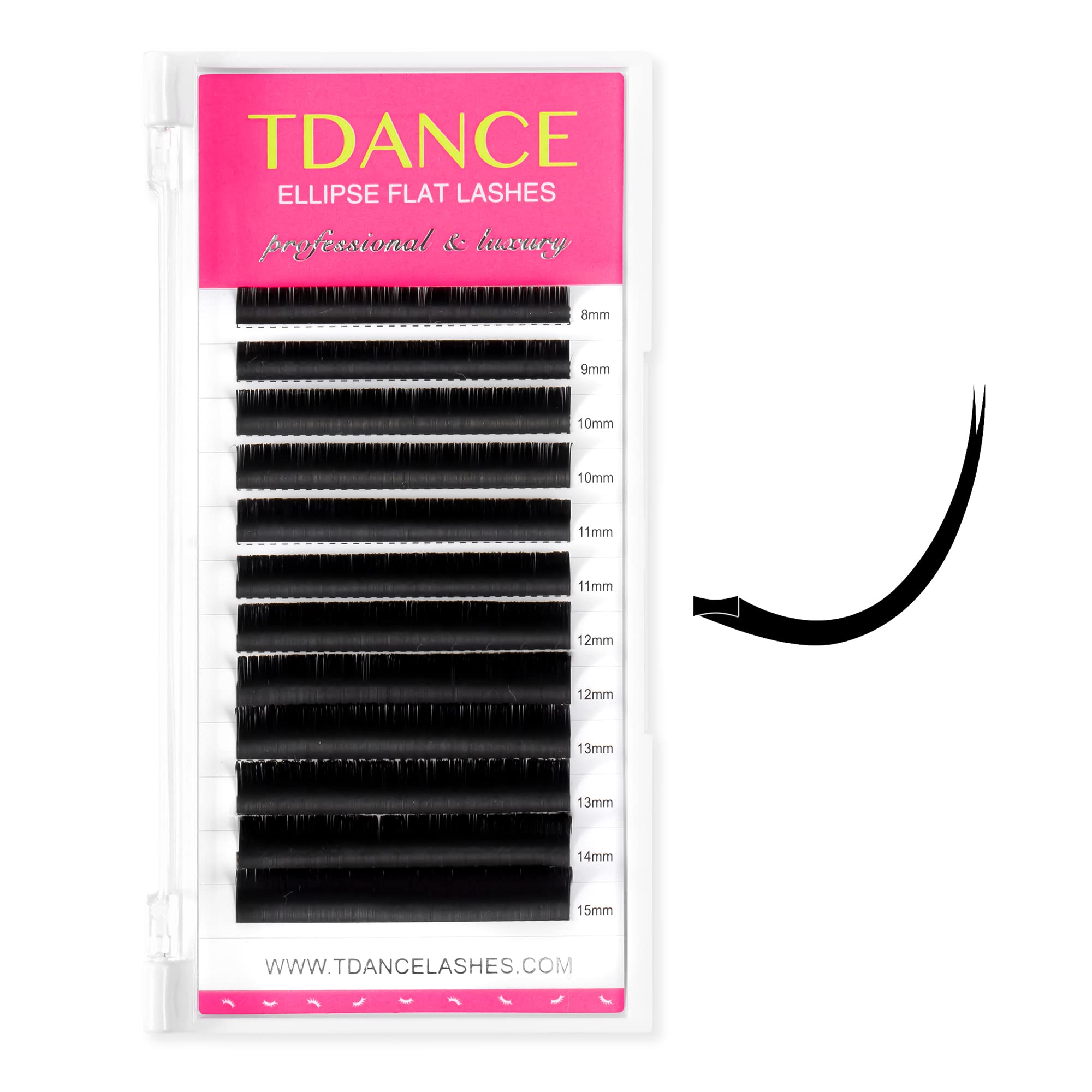 TDANCE Premium D Curl 0.03 Eyelash Extensions Mixed 8-15mm + Ellipse Flat Lashes 0.15 CC Curl 8-15mm