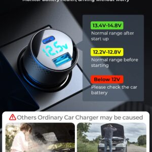 USB C Car Charger Adapter, 53W Cigarette Lighter USB Charger, JOYROOM Type C Super Fast Car Charger PD35W & QC3.0 & PPS25W LED Voltage Display for iPhone 14 13 12, Samsung Galaxy S22/S21, iPad Pro