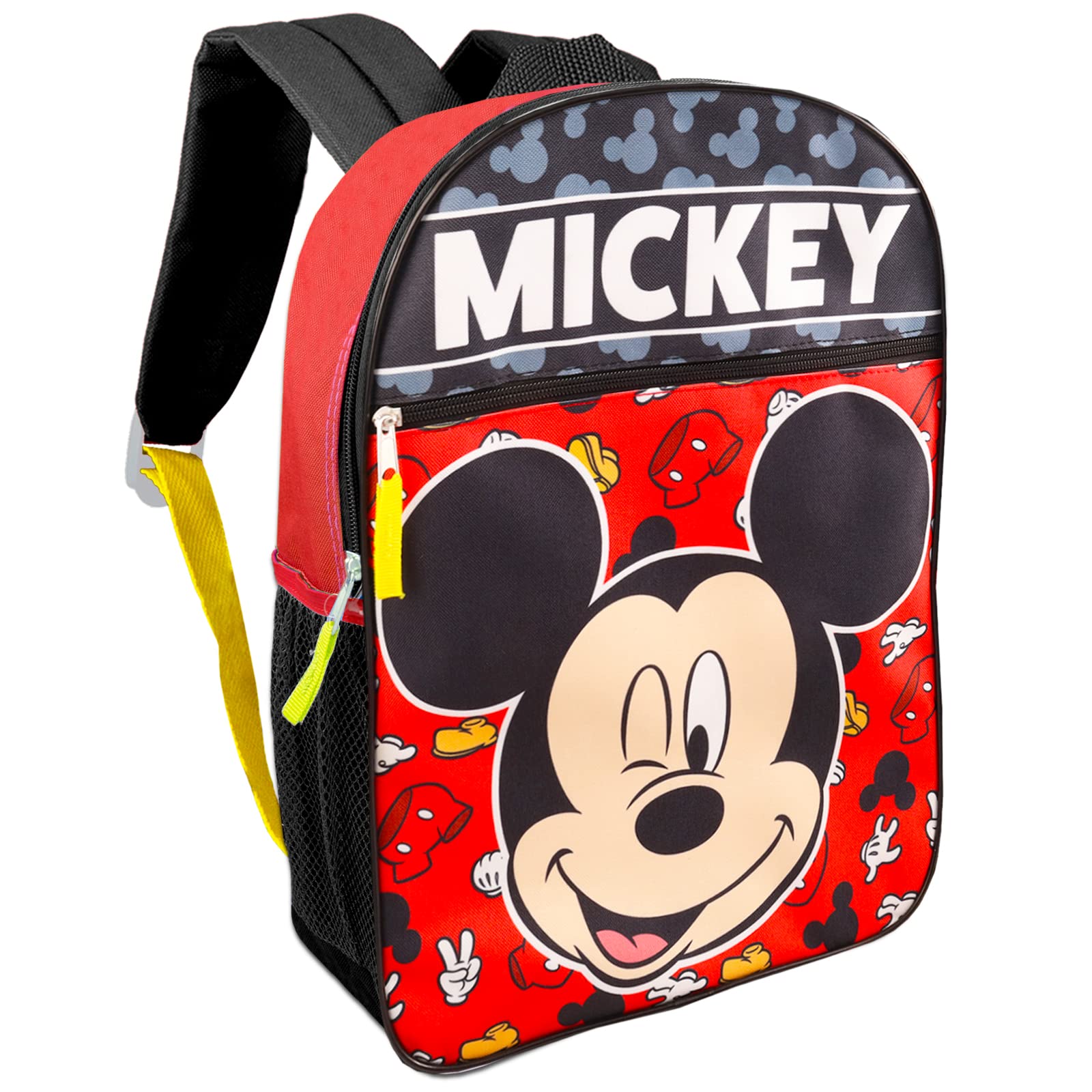 Mickey Mouse Backpack for Boys 4-6 Set - Bundle with 16” Disney Mickey Mouse Backpack, Water Bottle, Stickers, More | Disney Mickey Mouse School Backpack