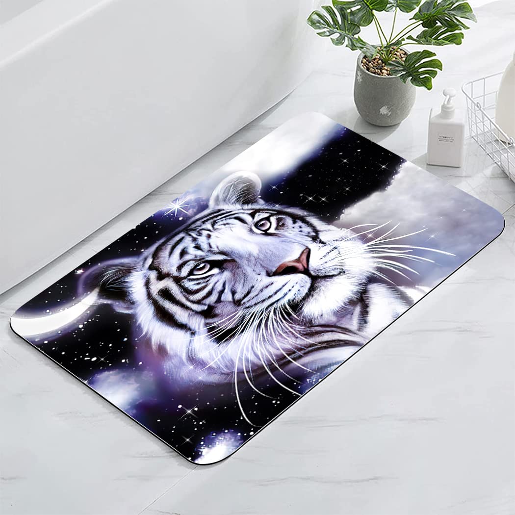 OHTMTHO 17"x24" Bathroom Rugs Non Slip Washable Bath Mat Small Door Floor Mat Printed with Bengal White Tiger