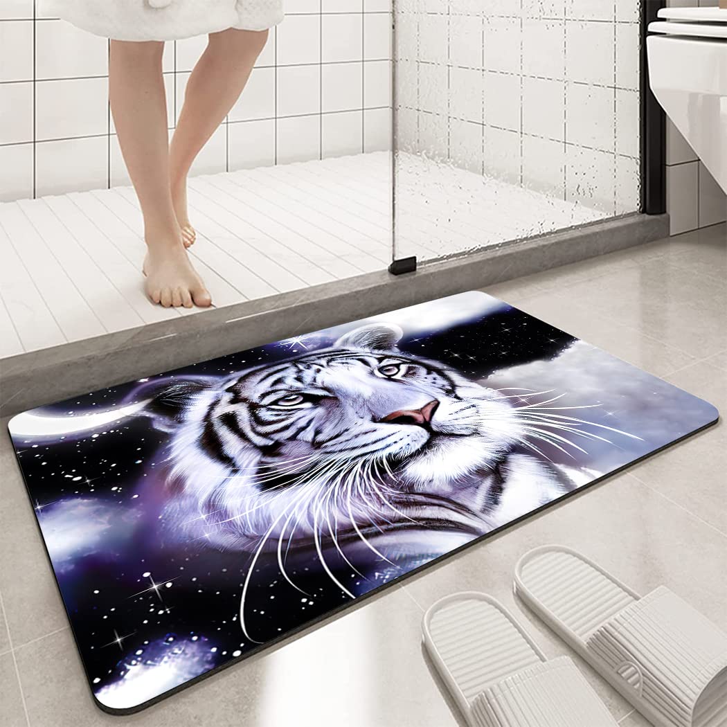 OHTMTHO 17"x24" Bathroom Rugs Non Slip Washable Bath Mat Small Door Floor Mat Printed with Bengal White Tiger