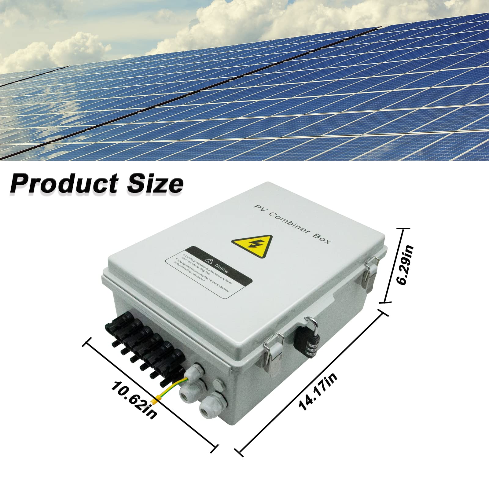 DEEKOOL Upgraded 6 String Solar Combiner Box, PV Combiner Box with 63A Air Circuit Breaker, and IP65 Waterproof for Solar Panel System