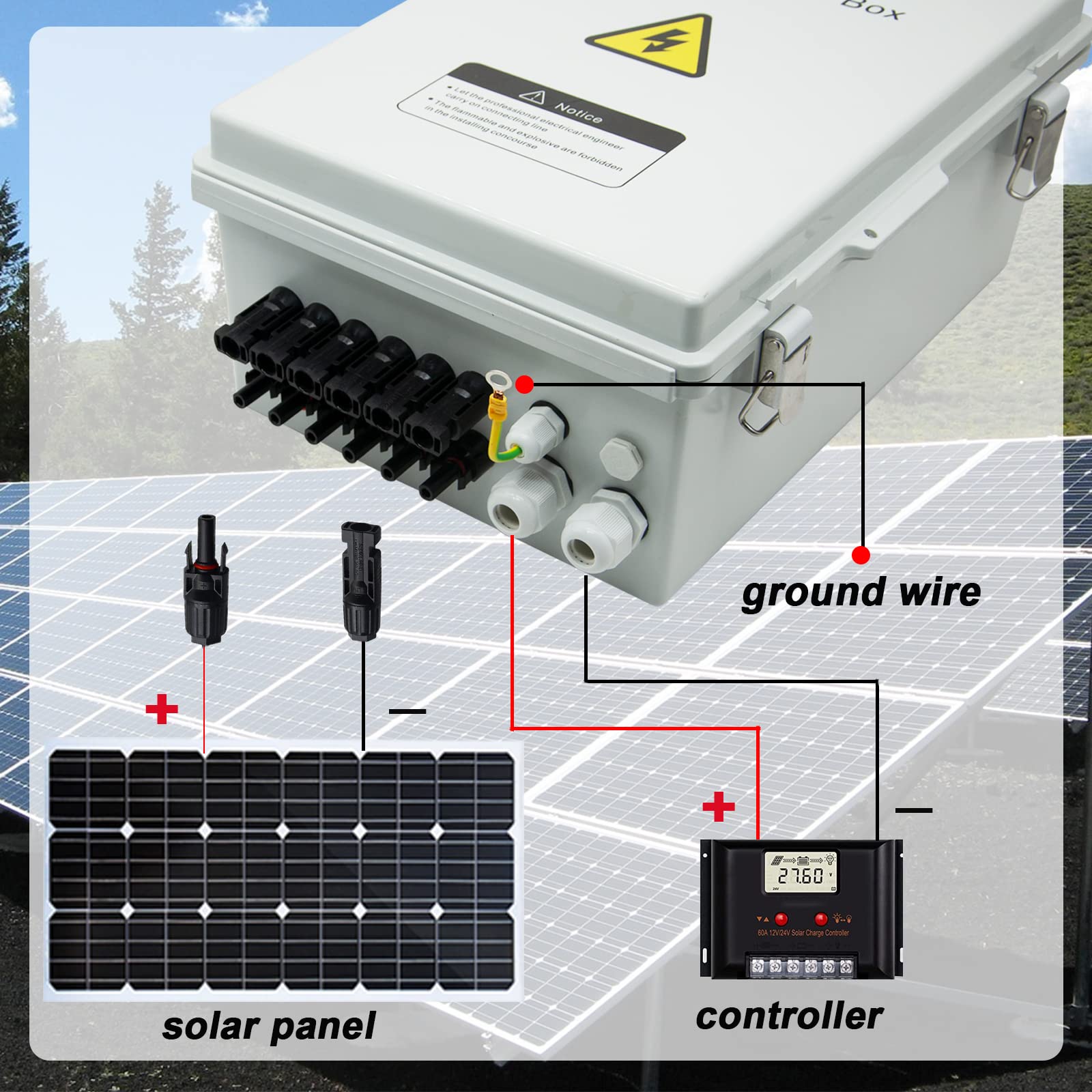 DEEKOOL Upgraded 6 String Solar Combiner Box, PV Combiner Box with 63A Air Circuit Breaker, and IP65 Waterproof for Solar Panel System