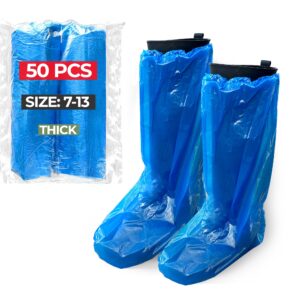 large thicker boot and shoe covers disposable non-slip 50 pack (25 pairs) waterproof durable reusable rain, outdoor indoors overshoes, fit up to men's 13, blue, 20 tall, horlon