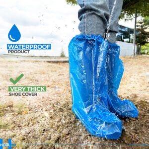 Large Thicker Boot And Shoe Covers Disposable Non-Slip 50 Pack (25 Pairs) Waterproof Durable Reusable Rain, Outdoor Indoors Overshoes, Fit Up To Men's 13, Blue, 20 Tall, Horlon