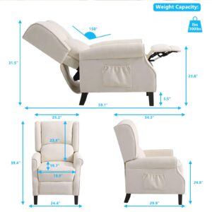 WARM HARBOR Fabric Wingback Recliner Chair for Living Room,Tufted Reading Chairs for Adults with Heat and Massage,Lazy Boy Recliners Chairs for Small Space,Lounge Chair(Beige)