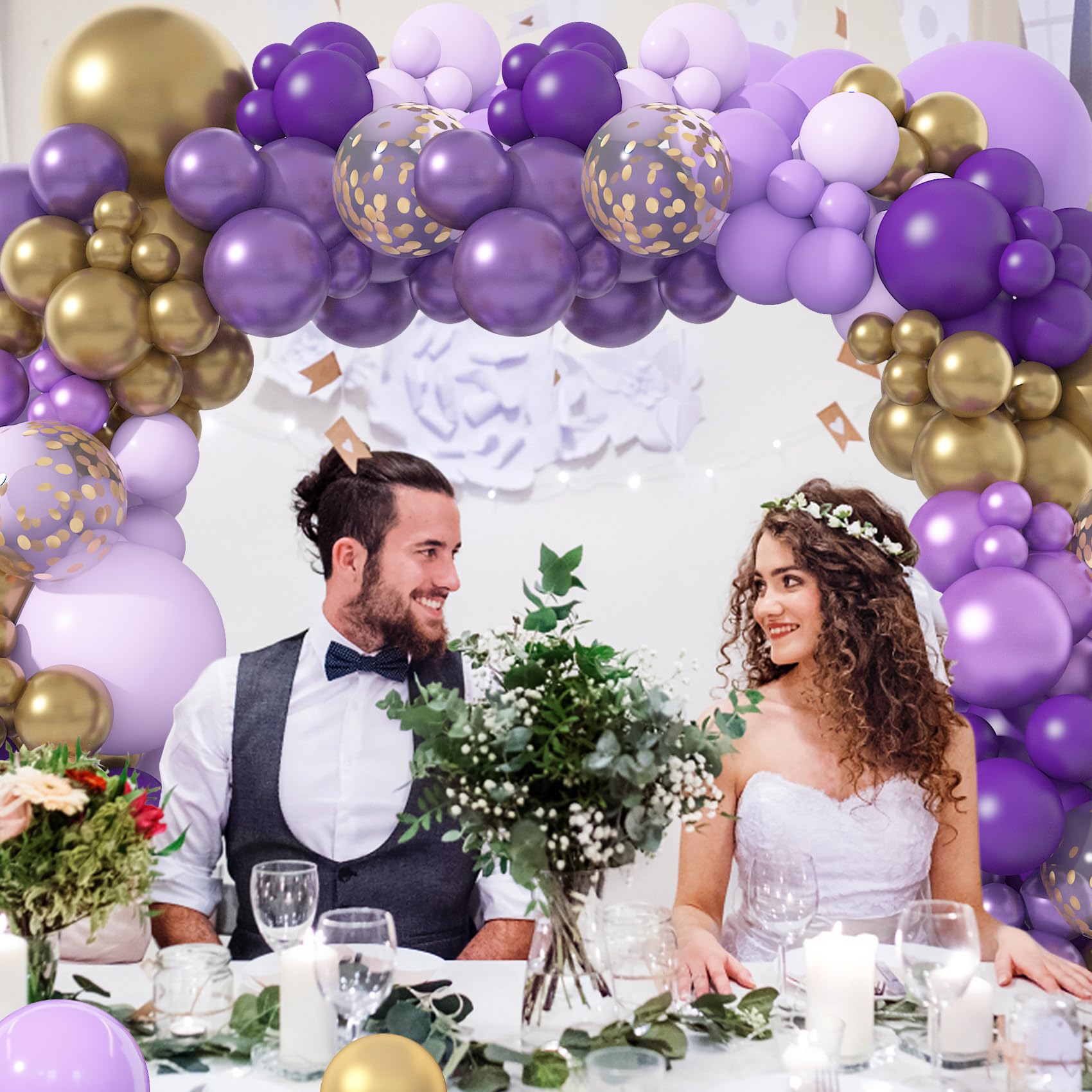 150Pcs Purple Balloon Garland Arch Kit, Butterfly Dark Purple Gold Lavender Metallic Light Pastel lilac Confetti Balloons for Girl Princess Butterfly Birthday Baby Shower Wedding Party Decorations