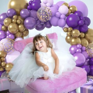 150Pcs Purple Balloon Garland Arch Kit, Butterfly Dark Purple Gold Lavender Metallic Light Pastel lilac Confetti Balloons for Girl Princess Butterfly Birthday Baby Shower Wedding Party Decorations