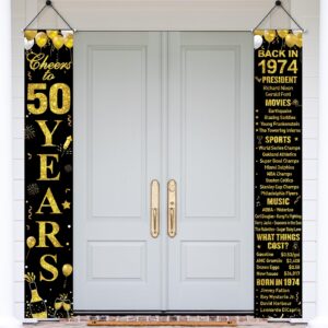 50th birthday door banner decorations for women men, black gold happy 50th birthday back in 1974 porch sign party supplies, 50 years old birthday for outdoor indoor