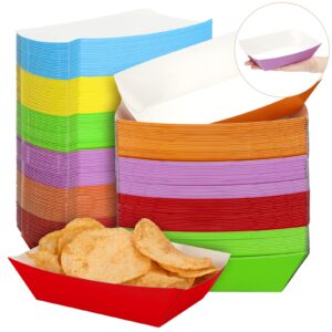 120 pcs disposable paper food trays multicolor nacho boats rainbow colorful nacho cheese dispenser grease proof disposable serving trays hot dog trays for holds nachos, fries, hot corn dogs (3 lb)