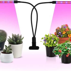 iPower LED Grow Light with Full Spectrum for Indoor Plants, Adjustable Gooseneck, 2/3 Light Modes&5/10 Dimmable Levels, 3 Auto Timing Modes, 2 Tubes, Red&Blue