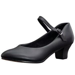 arcliber black character shoes for women ankle strap 1.55" dance heels for ballroom salsa tango-8