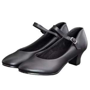 ARCLIBER Black Character Shoes for Women Ankle Strap 1.55" Dance Heels for Ballroom Salsa Tango-8