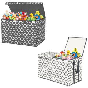 homyfort toy chest box for boys,girls, kids with divider, large collapsible storage bins container with flip-top lid for nursery, playroom, closet, home organization, 24.5"x13" x16" (grey and beige)