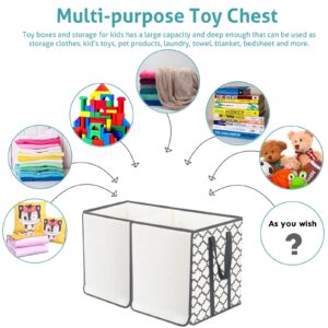 homyfort Toy Chest Box for Boys,Girls, Kids with Divider, Large Collapsible Storage Bins Container with Flip-Top Lid for Nursery, Playroom, Closet, Home Organization, 24.5"x13" x16" (Grey and Beige)