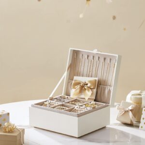 SONGMICS 2-Layer Jewelry Box, Jewelry Organizer with Handle, Removable Jewelry Tray, Jewelry Storage, Floating Effect, 8.1 x 9.4 x 4.3 Inches, Gift Idea, White UJBC165W01
