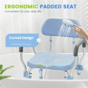 OasisSpace Padded Shower Chair with Back, Tool-Free Bath Chair for Inside Shower - Anti Slip Bathroom Chair Seat for Seniors with Detachable Armrest for Elderly, Senior, Handicap & Disabled