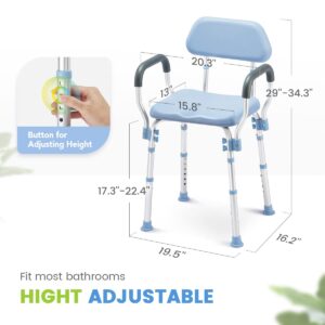 OasisSpace Padded Shower Chair with Back, Tool-Free Bath Chair for Inside Shower - Anti Slip Bathroom Chair Seat for Seniors with Detachable Armrest for Elderly, Senior, Handicap & Disabled