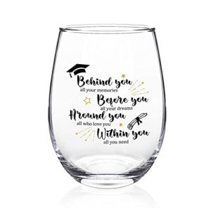 futtumy graduation gifts for her, behind you all your memories before you all your dreams stemless wine glass, 2023 graduation gifts for college and high school graduates, cool graduation gift, 17oz