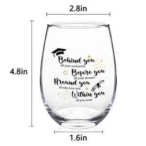 Futtumy Graduation Gifts for Her, Behind You All Your Memories Before You All Your Dreams Stemless Wine Glass, 2023 Graduation Gifts for College and High School Graduates, Cool Graduation Gift, 17oz