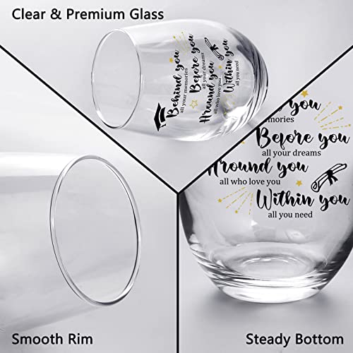 Futtumy Graduation Gifts for Her, Behind You All Your Memories Before You All Your Dreams Stemless Wine Glass, 2023 Graduation Gifts for College and High School Graduates, Cool Graduation Gift, 17oz