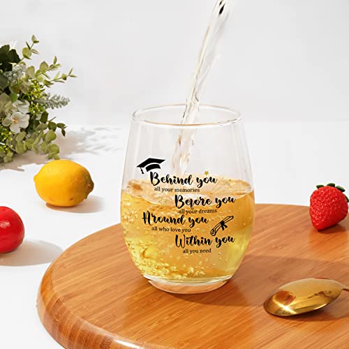 Futtumy Graduation Gifts for Her, Behind You All Your Memories Before You All Your Dreams Stemless Wine Glass, 2023 Graduation Gifts for College and High School Graduates, Cool Graduation Gift, 17oz