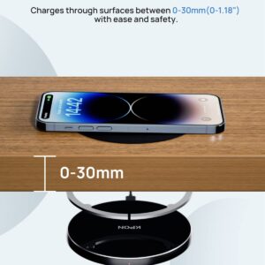 KPON Under Desk Wireless Charger, 0-30mm Invisible Wireless Phone Charger, Dual Uses On and Under Table Wireless Charging Pad for Furniture Nightstand (QC3.0 Adapter Included)