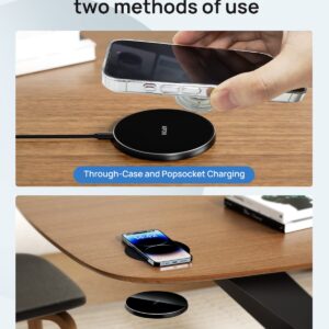 KPON Under Desk Wireless Charger, 0-30mm Invisible Wireless Phone Charger, Dual Uses On and Under Table Wireless Charging Pad for Furniture Nightstand (QC3.0 Adapter Included)
