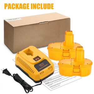 2Pack 18V 3600mAh DC9096 DC9098 Replacement Battery Compatible with Dewalt 18 Volt Battery DC9099 DW9098 DW9099 DW9095 DW9096 DE9039 DE9098 and DC9310 Charger for 7.2-18V Ni-Cad Ni-Mh Battery (Yellow)
