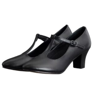 arcliber black character shoes for women pu leather t strap 2.3" dance heels for ballroom salsa tango-9