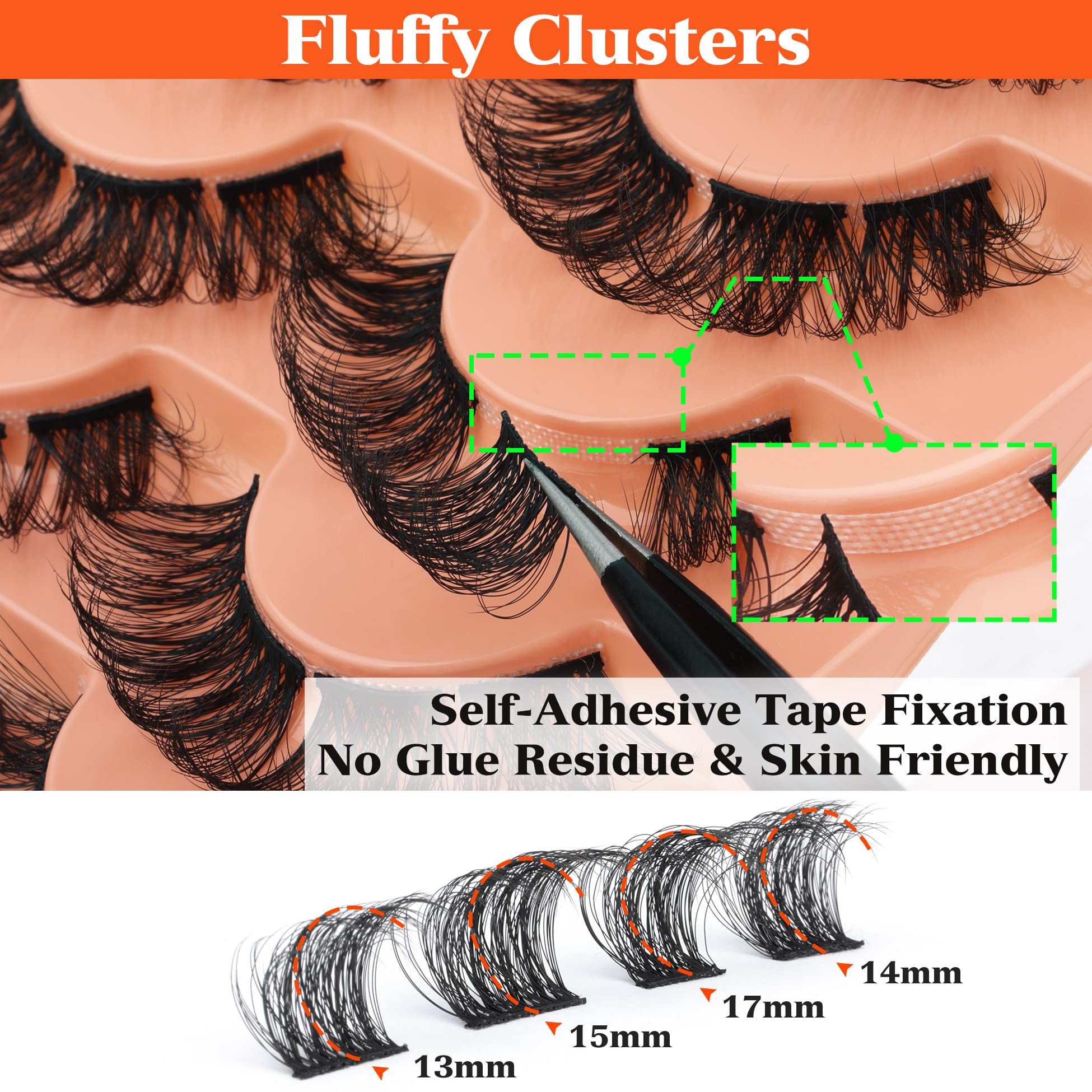 TOOCHUNAG D Curl Lash Clusters Fluffy False Eyelashes 18mm Wispy Volume Individual Lashes Extensions 56 Pcs Natural Fake Eyelashes Clusters