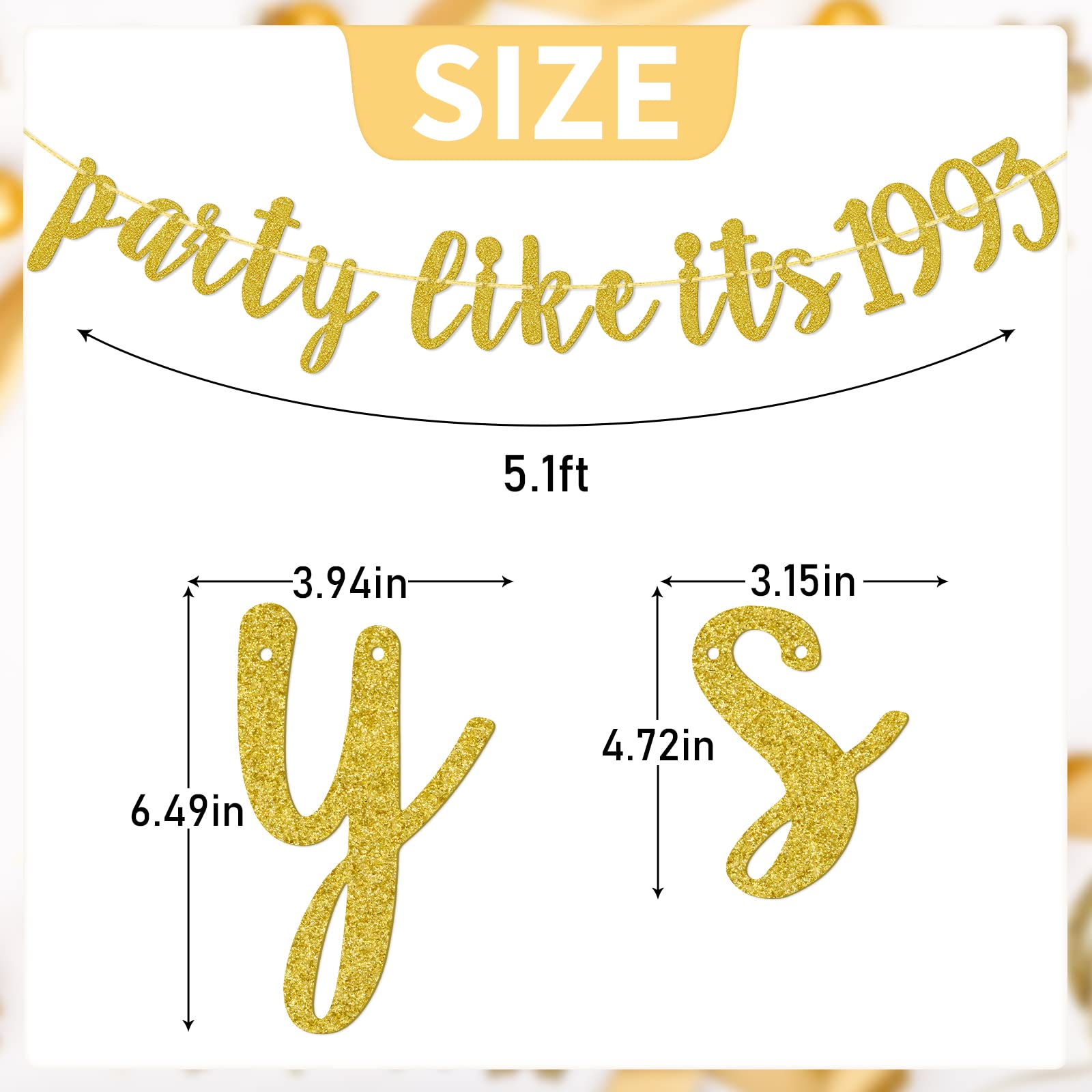 Party Like It's 1993 Banner, 31th Birthday Anniversary Party Decorations, Back in 1993 Birthday Decor, Pre-Strung, Gold Glitter