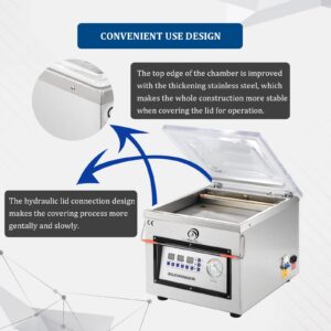 p pbautos chamber vacuum sealer machine, with micro computer control and tight buckle design, dz320 110v/60hz food packaging sealer machine, applied in home kitchen and commercial use