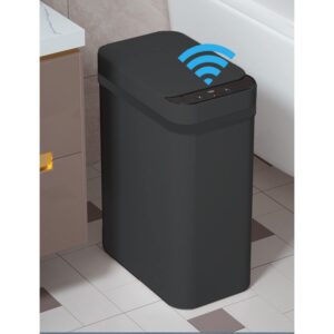 yatmung touchless bathroom trash can - 2.5 gallon smart trash can sensor motion - skinny trash bin with lid - electric, narrow, plastic, auto open - small slim automatic garbage can (black)