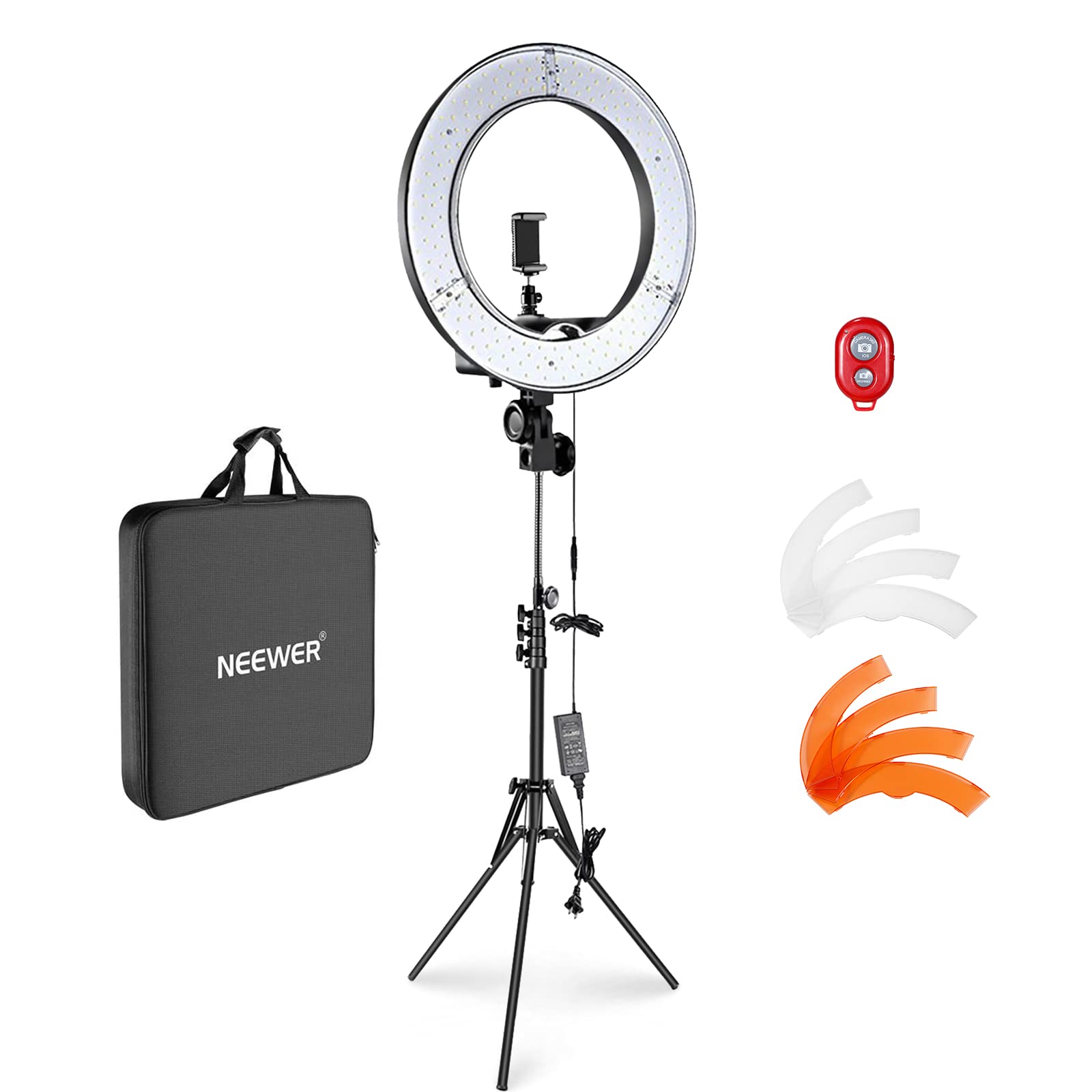 NEEWER Ring Light Kit with Stand Kit, 18in/48cm 53W CRI 95+ LED Dimmable, with Bendable Sotftube, Filters, Shutter, Phone Holder, Bag, for Makeup, Live Streaming, YouTube/TikTok (US Plug)