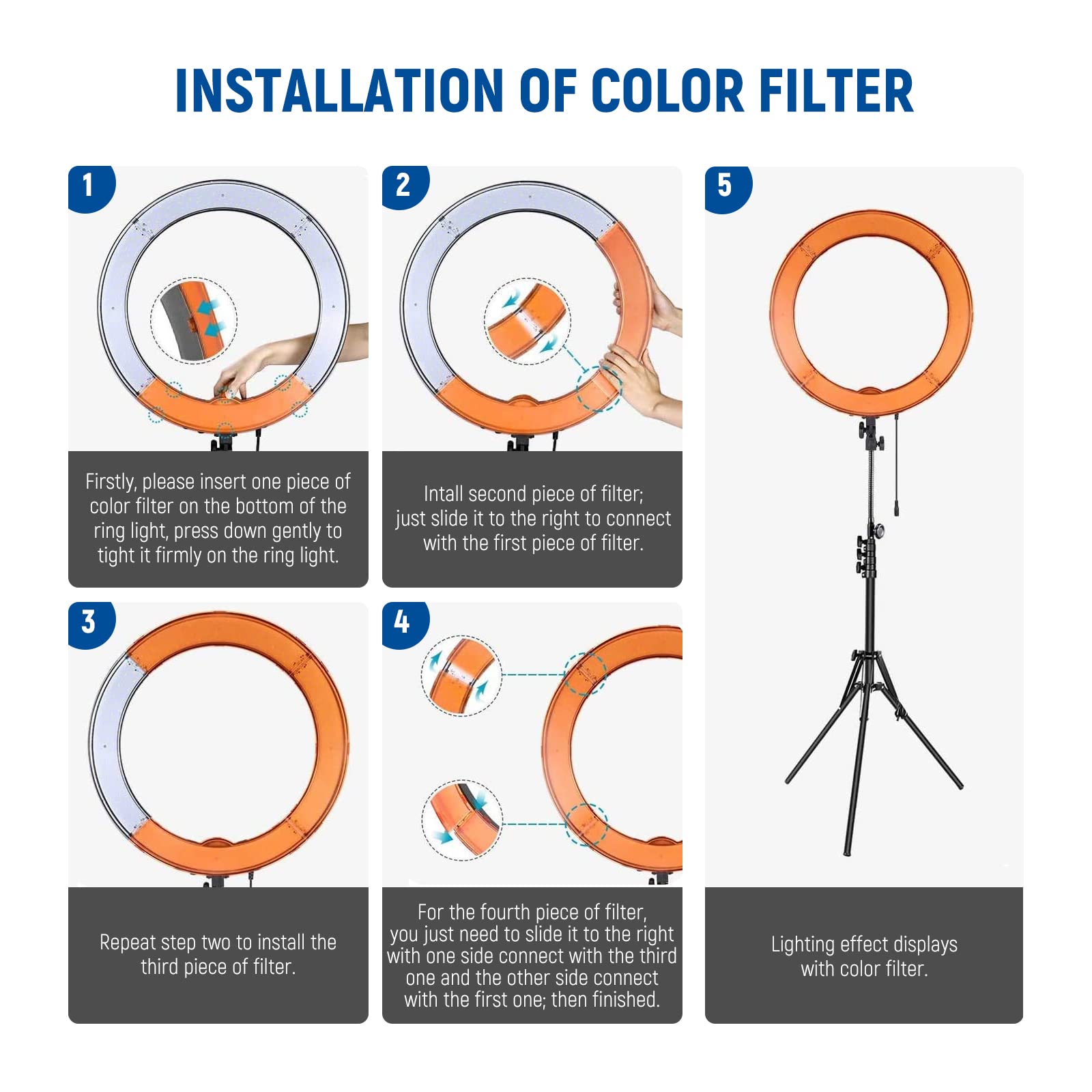 NEEWER Ring Light Kit with Stand Kit, 18in/48cm 53W CRI 95+ LED Dimmable, with Bendable Sotftube, Filters, Shutter, Phone Holder, Bag, for Makeup, Live Streaming, YouTube/TikTok (US Plug)