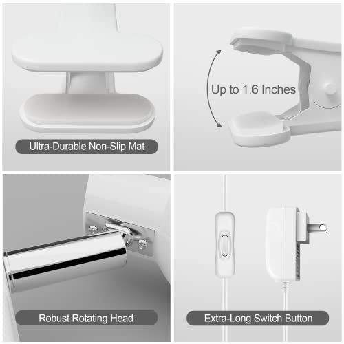 deeloop LED Clip on Light Book Reading 5W Super Bright 330° Rotation Clip on Lamp for Bed/Desk Lamp with Clamp White