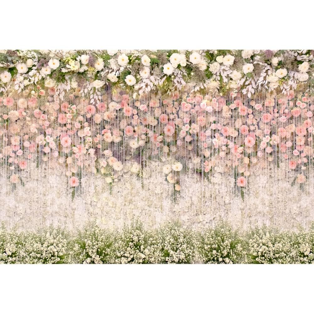 Floral Wedding Backdrop for Photoshoot 7x5ft Pink and White Flower Photography Background Vinyl Flowers Wall Backdrop Wedding Birthday Baby Shower Party Decorations Banner Studio Photo Booth Props