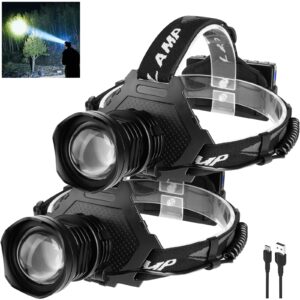 led rechargeable headlamp, 100000 lumens head lamps outdoor rechargeable, bright headlamps for adults with 5 modes & ipx7 waterproof 90° adjustable lamp camping