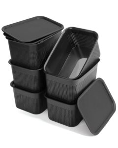 kotuosy plastic storage baskets with lids baskets for organizing organizer bins 6.8 qt stackable storage bins with lids tiny holes, storage containers, plastic bins with handle