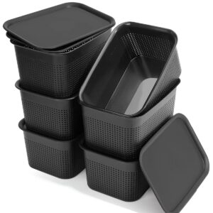 KoTuosy Plastic Storage Baskets with Lids Baskets for Organizing Organizer Bins 6.8 Qt Stackable Storage Bins with Lids Tiny Holes, Storage Containers, Plastic Bins with Handle