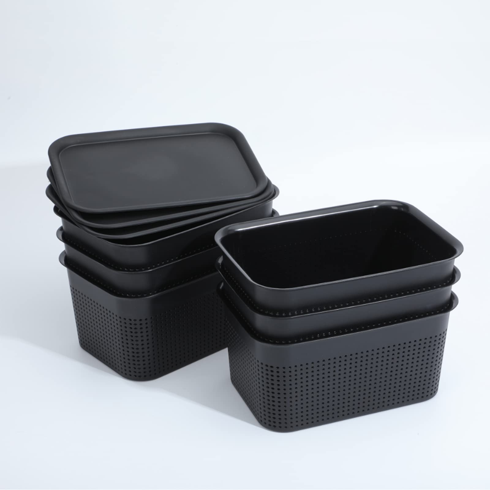 KoTuosy Plastic Storage Baskets with Lids Baskets for Organizing Organizer Bins 6.8 Qt Stackable Storage Bins with Lids Tiny Holes, Storage Containers, Plastic Bins with Handle