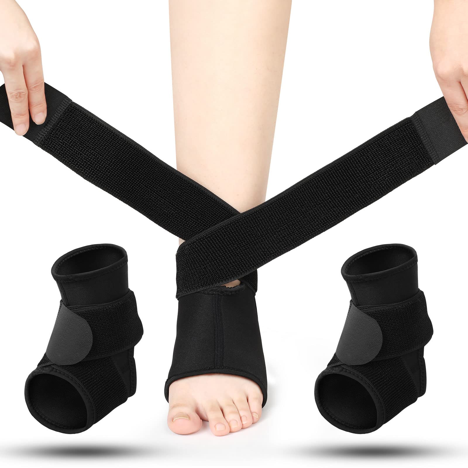 Honoson 2 Pcs Ankle Brace Kids Breathable Neoprene Ankle Support Ankle Compression Sleeve Comfortable Achilles Tendonitis Relief Elastic Foot Brace with Adjustable Wrap for Sprained Plantar Fasciitis