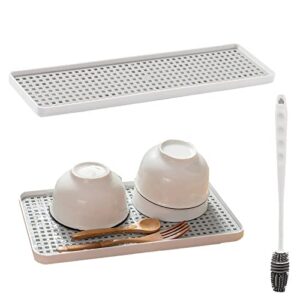 lengenyen 2pcs drain board for kitchen, 2 tier dish drying rack set with drainboard+1pc cup brush for kitchen counter,sink,coffee bar,bottle shelf,or cup holder(white)