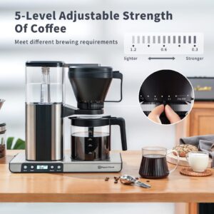 Maestri House Coffee Maker, 8-Cup Drip Coffee Machine with Stainless Steel, One-Touch Brewing and Adjustable Strength, Automatic Start, Glass Carafe and Keep Warm Plate, 1.2L Large Capacity Water Tank